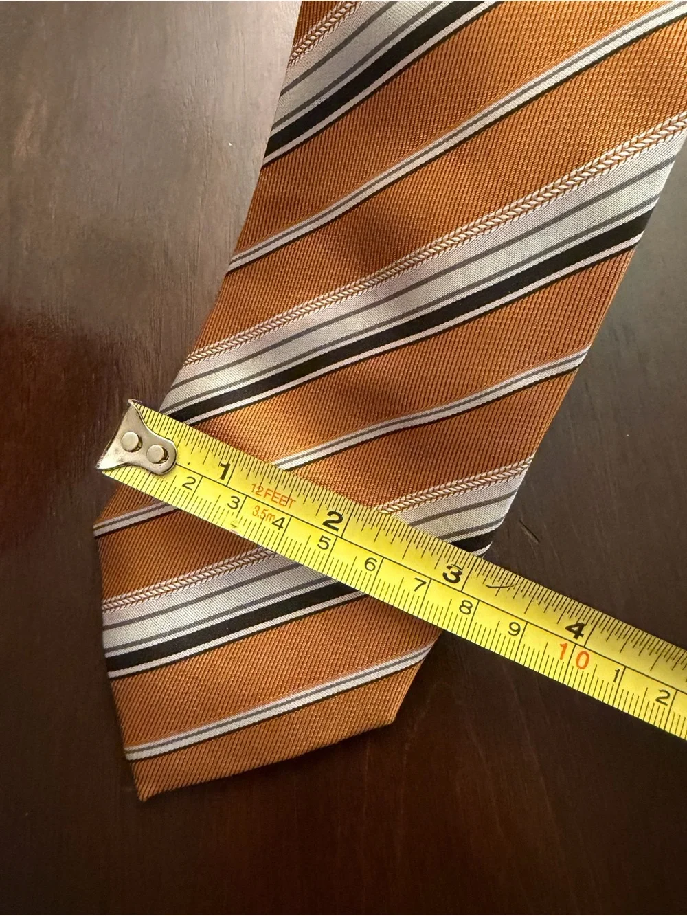 Hugo Boss Men's Orange Striped Silk Tie 3” wide